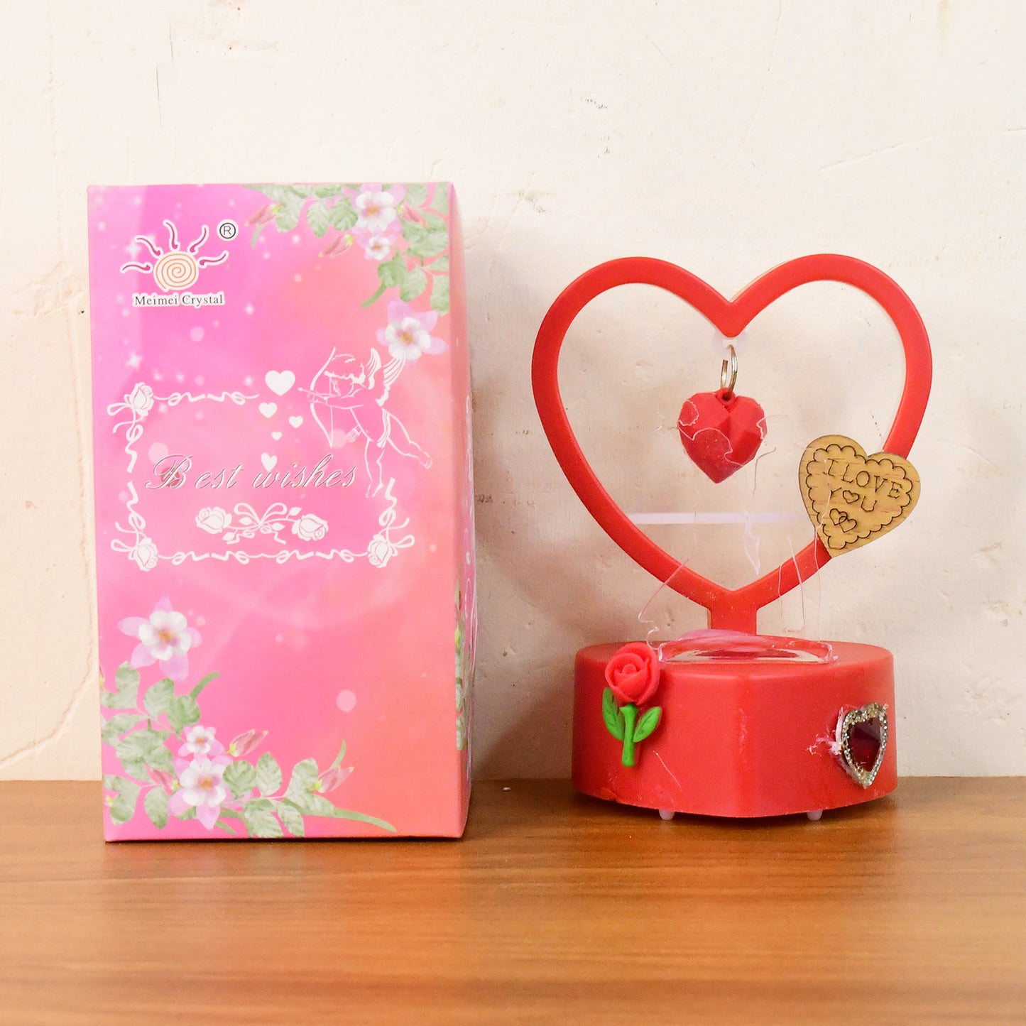 Romantic Heart-Shaped LED Light with Hanging Hearts & Rose – Gift for Loved Ones