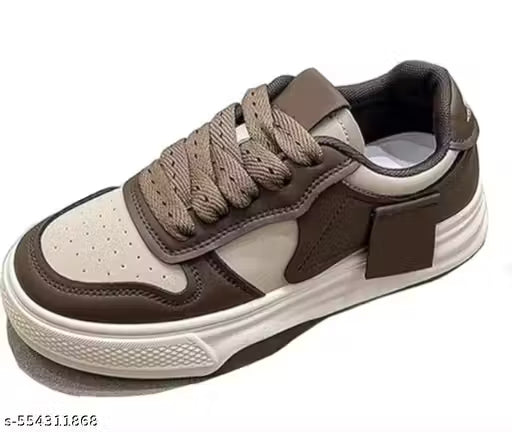 (19A) Trendy Brown Mesh Lace-Up Shoes for Girls | Lightweight & Comfortable