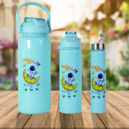 Set of 3 Space Theme Water Bottles – 2000ml + 900ml + 300ml Multipurpose