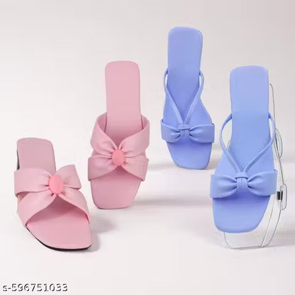 G10 - Trendy Women Sandals BOGO Combo – Lavender Bow Flats & Pink Brooch Slippers