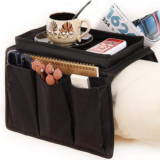 Sofa Armrest Hanging Storage Bag – Organizer for Books, iPad & Remotes (Black)