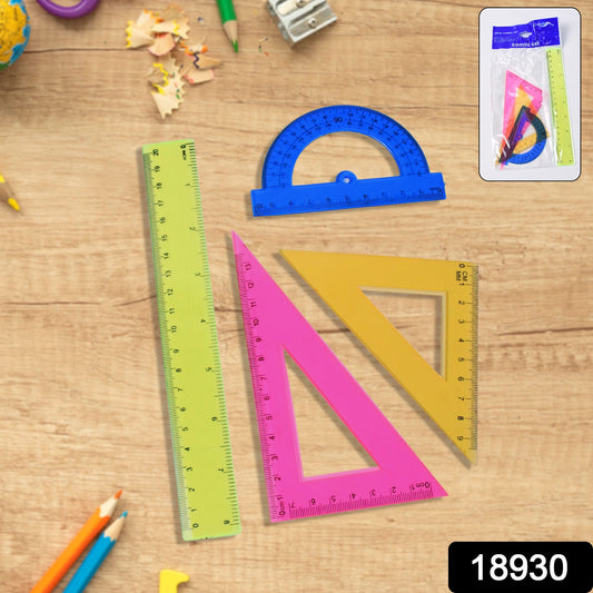 4-Piece Geometry Set – Triangle, Protractor & Straight Ruler | Clear Plastic Drafting Kit