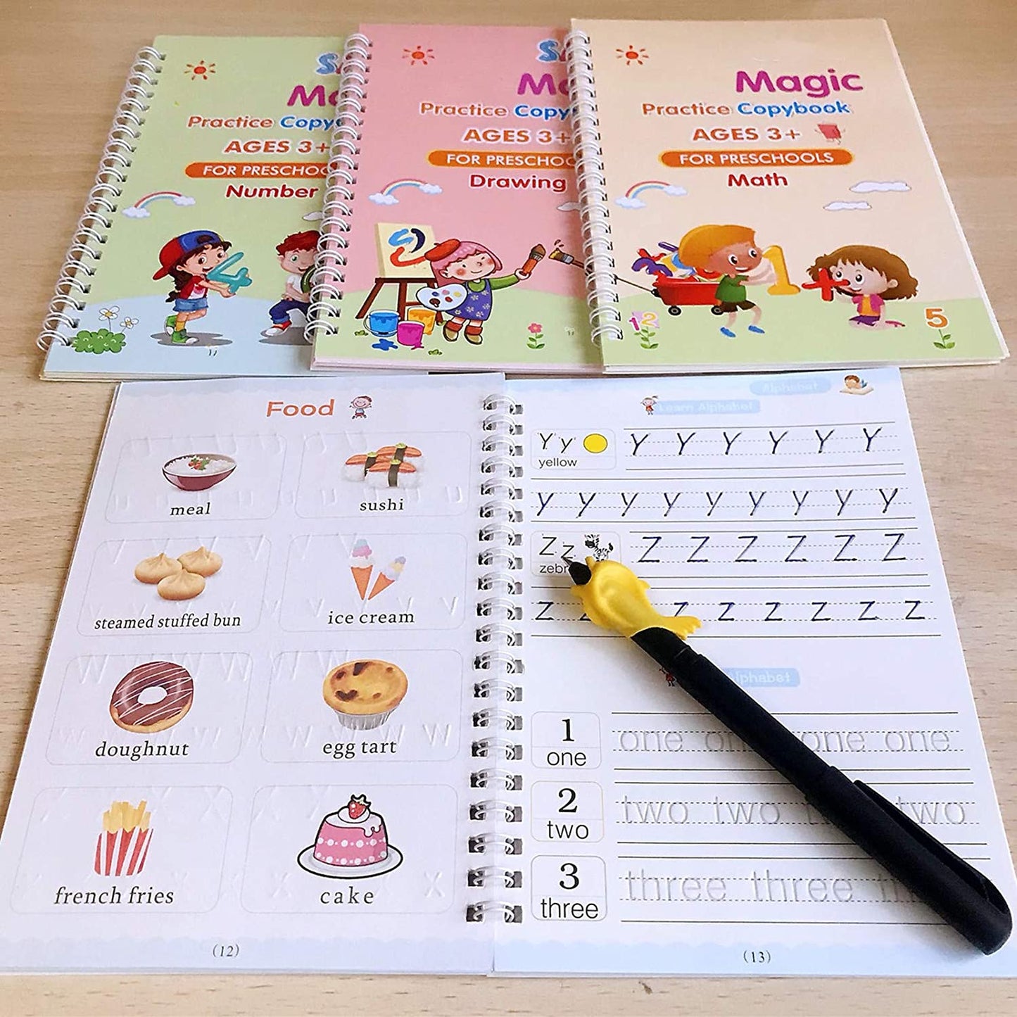 8075 4 Pc Magic Copybook Set with Pen Case, Holder & Refills – Kids & Adults