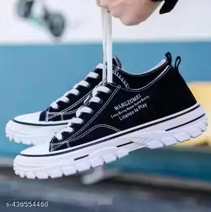 (6A) Latest Premium Quality Solid Canvas Sneakers – Classic Lace-Up Shoes with Rubber Sole (Men)
