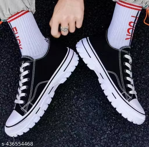 (6A) Latest Premium Quality Solid Canvas Sneakers – Classic Lace-Up Shoes with Rubber Sole (Men)