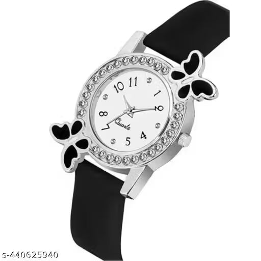 (6A) Elegant PU Strap Watch with Matching Bracelet – Stylish Combo for Girls