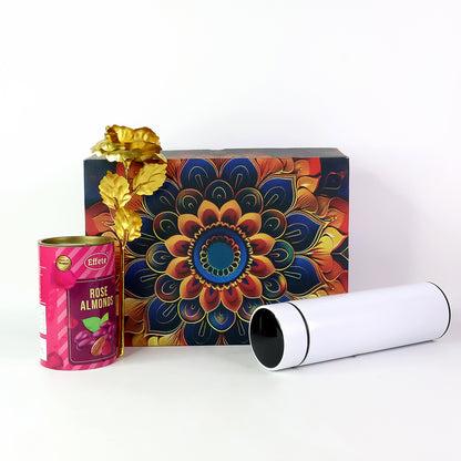 Premium Festive Gift Hamper Box with Stainless Steel Bottle, Golden Rose