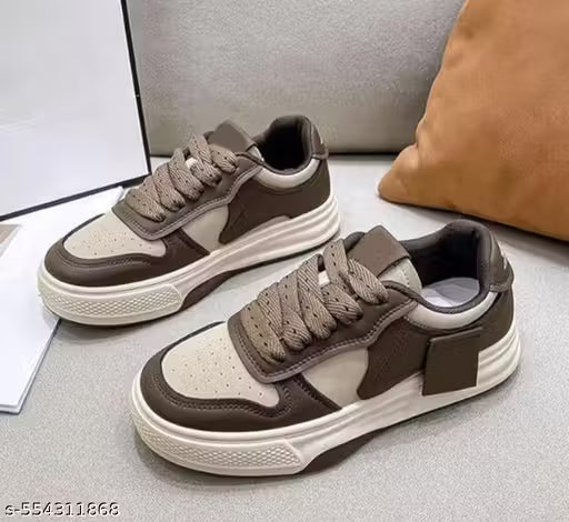 (19A) Trendy Brown Mesh Lace-Up Shoes for Girls | Lightweight & Comfortable