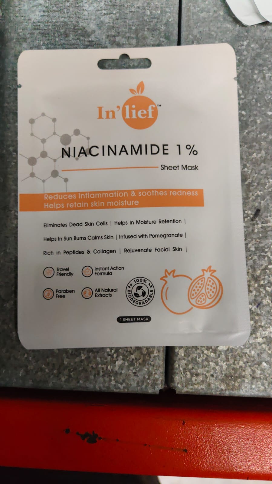 In’lief Niacinamide 1% Hydrating & Calming Facial Sheet Mask – With Pomegranate Extract (1 Pc)