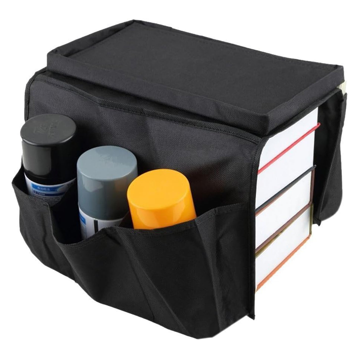 Sofa Armrest Hanging Storage Bag – Organizer for Books, iPad & Remotes (Black)