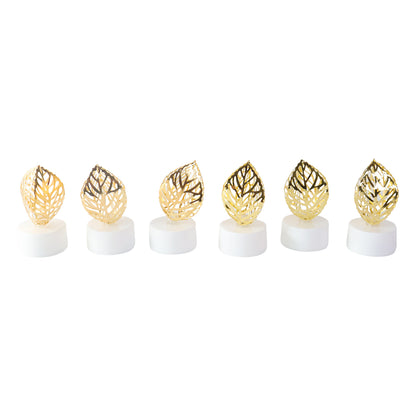Set of 12 Decorative Golden Leaf Shaped Flameless LED Candles – Flickering Light for Festive & Home Décor