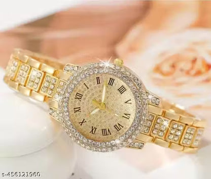 (15A) ZT Holland Style Golden Analog Watch – Super Rich Look for Women & Girls