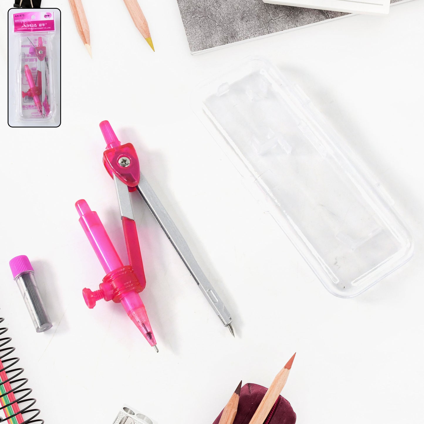 4-in-1 Student Geometry Compass Set – Mechanical Pencil & Extra Lead | Plastic Case