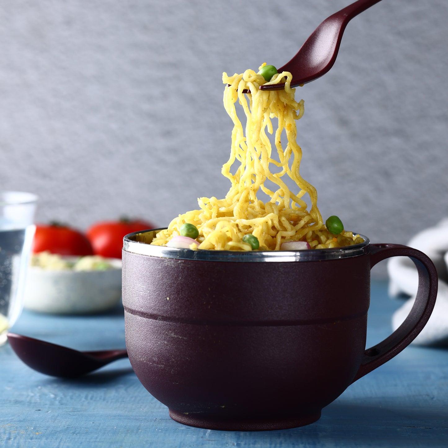 Stainless Steel Noodles & Soup Bowl with Lid, Handle, Spoon & Fork – Insulated Food Bowl