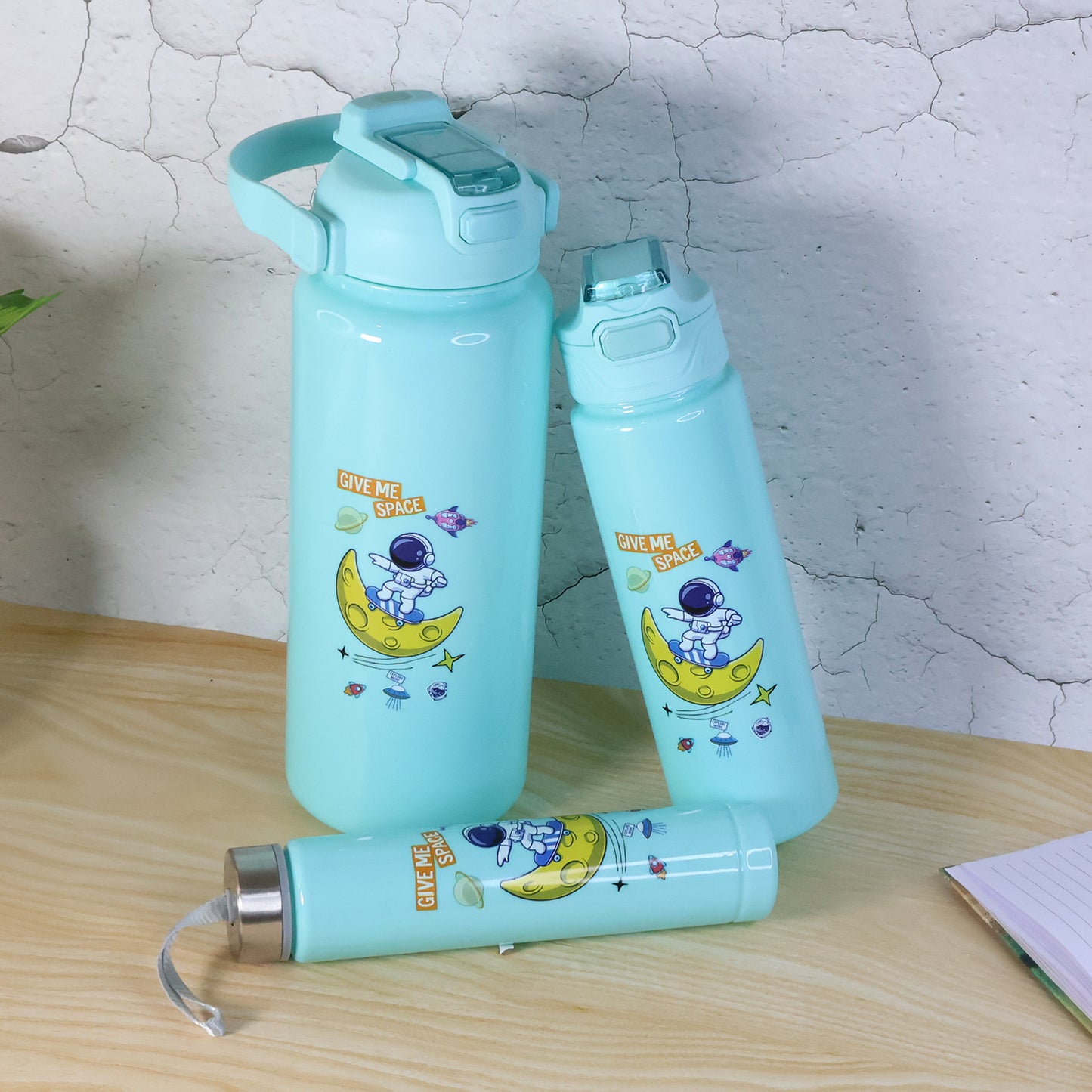 Set of 3 Space Theme Water Bottles – 2000ml + 900ml + 300ml Multipurpose
