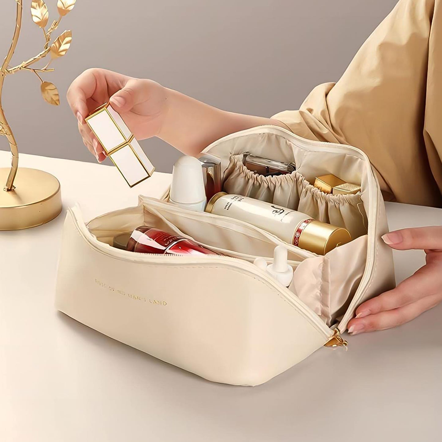 Portable Travel Makeup & Toiletry Organizer Pouch – Waterproof with Handle