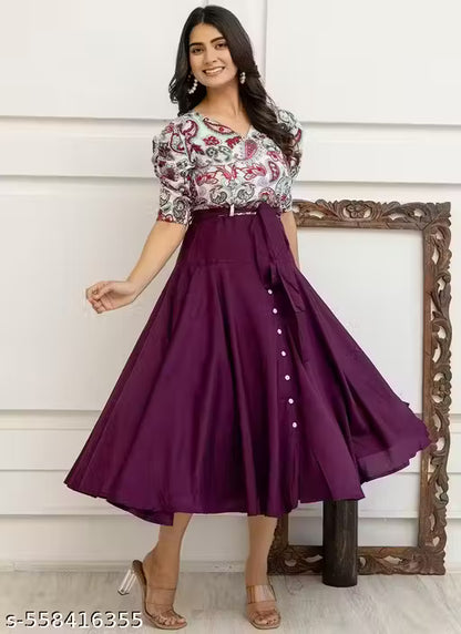 G4 - Wine Fit & Flare One Piece Dress with Pockets