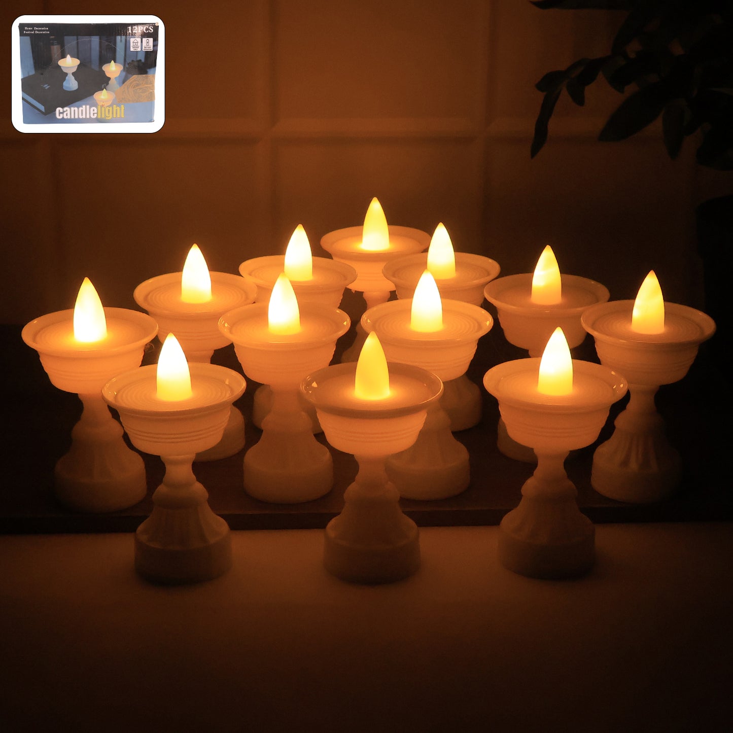 12-Pcs White Water Sensor LED Diyas – Flameless Battery Operated Decorative Lights