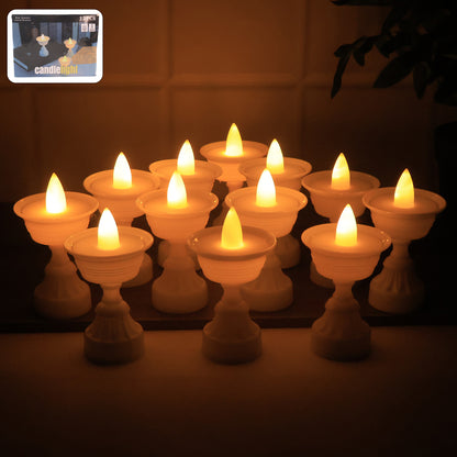 12-Pcs White Water Sensor LED Diyas – Flameless Battery Operated Decorative Lights