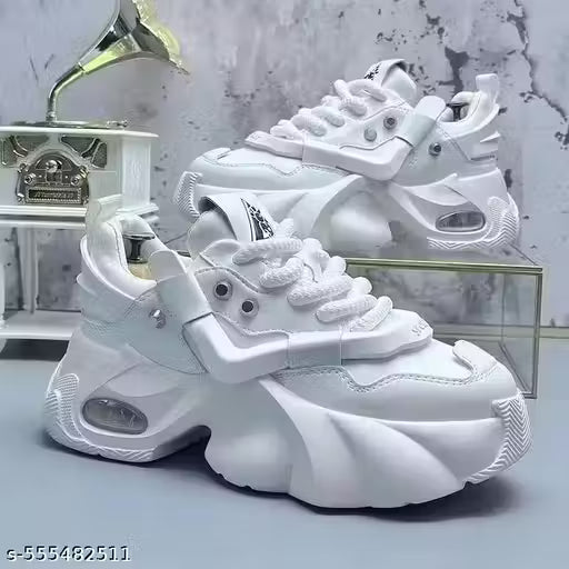 (9A) White Snacker Canvas Casual Shoes – Lightweight Lace-Up with PU Sole (Men)