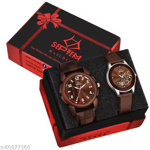 17A - SEPTEM Brown Couple Analog Watch Set – Stylish Professional Look