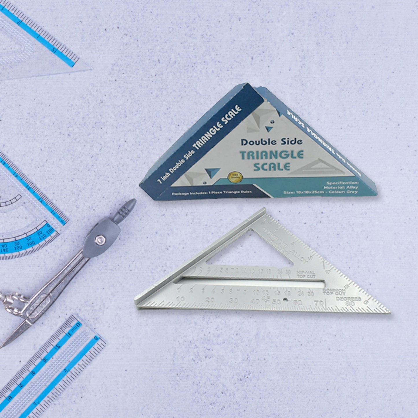 7-Inch Aluminum Alloy Rafter Square – Double Side Scale, 45° Triangle Measurement Hand Tool