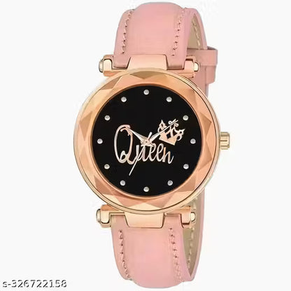 (8A) Premium Couple Queen & BF Designer Analog Leather Watches – Pack of 2