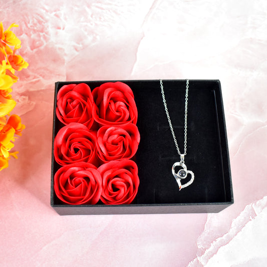 Handmade Eternal Rose Gift Box with "I Love You" Necklace – Romantic Gift for Women