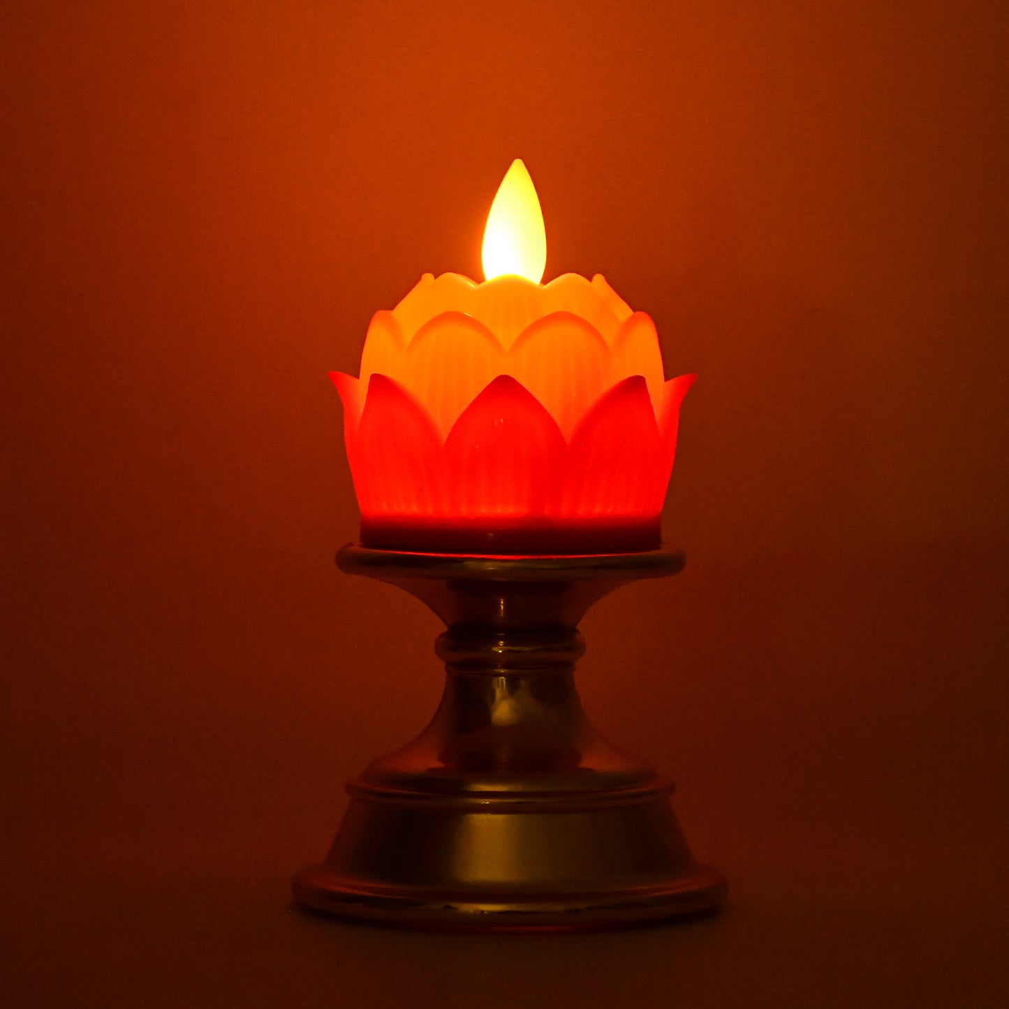 Lotus Shaped LED Flameless Candle with Decorative Holder – Battery Operated (1 Pc)