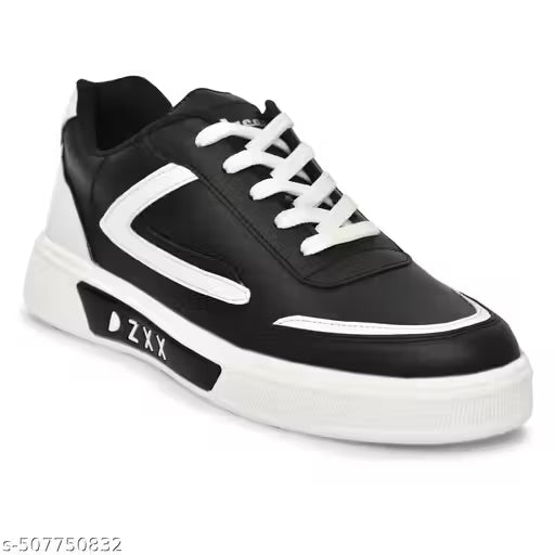 (5A) Black & White Colorblocked Casual Sneakers for Men – Synthetic Leather with EVA Sole | Modern Comfort