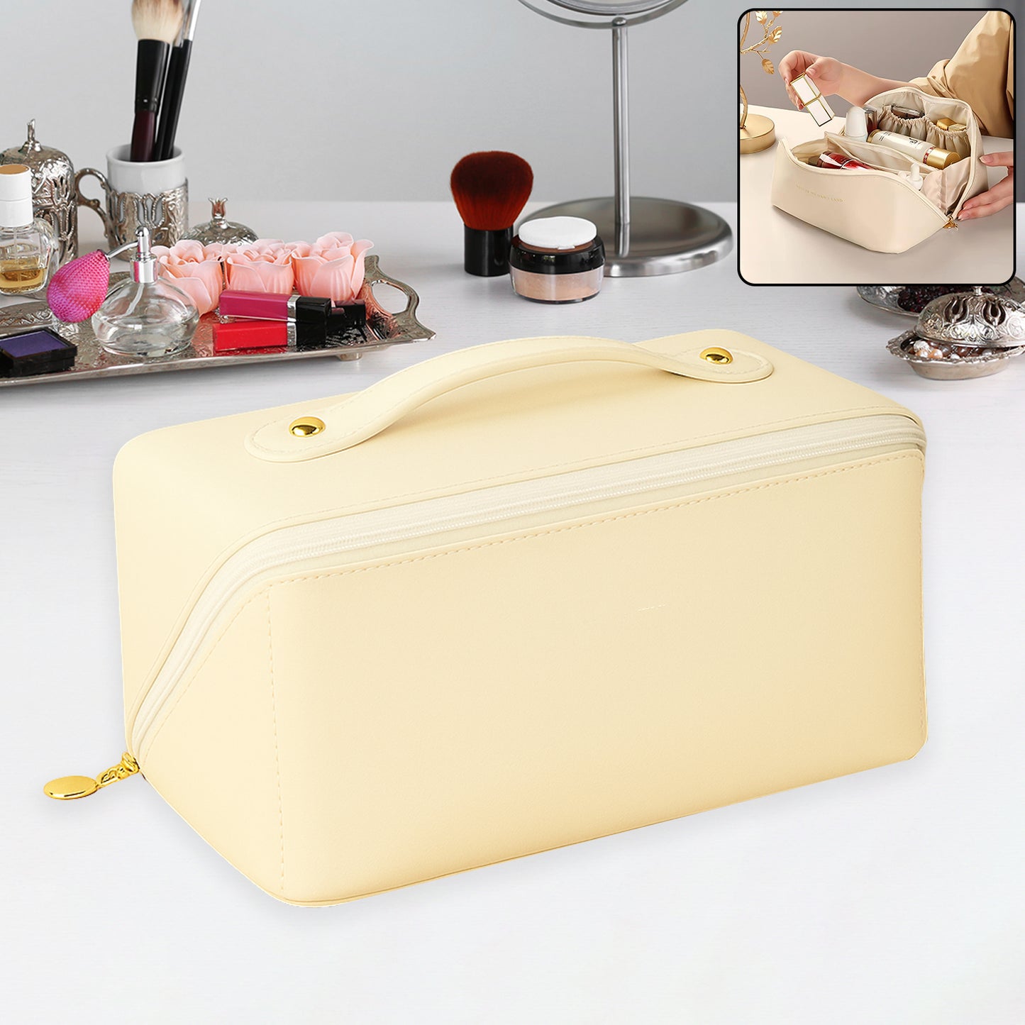 Portable Travel Makeup & Toiletry Organizer Pouch – Waterproof with Handle