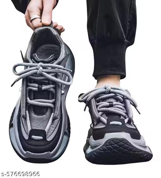 (8A) Black & Grey Chunky Sneakers – Premium Fashionable Casual Shoes for Men | Versatile & Lightweight