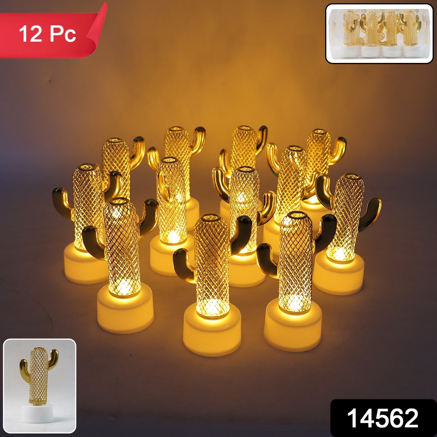Set of 12 Decorative Cactus Shaped Flameless LED Candles – Quirky Flickering Glow
