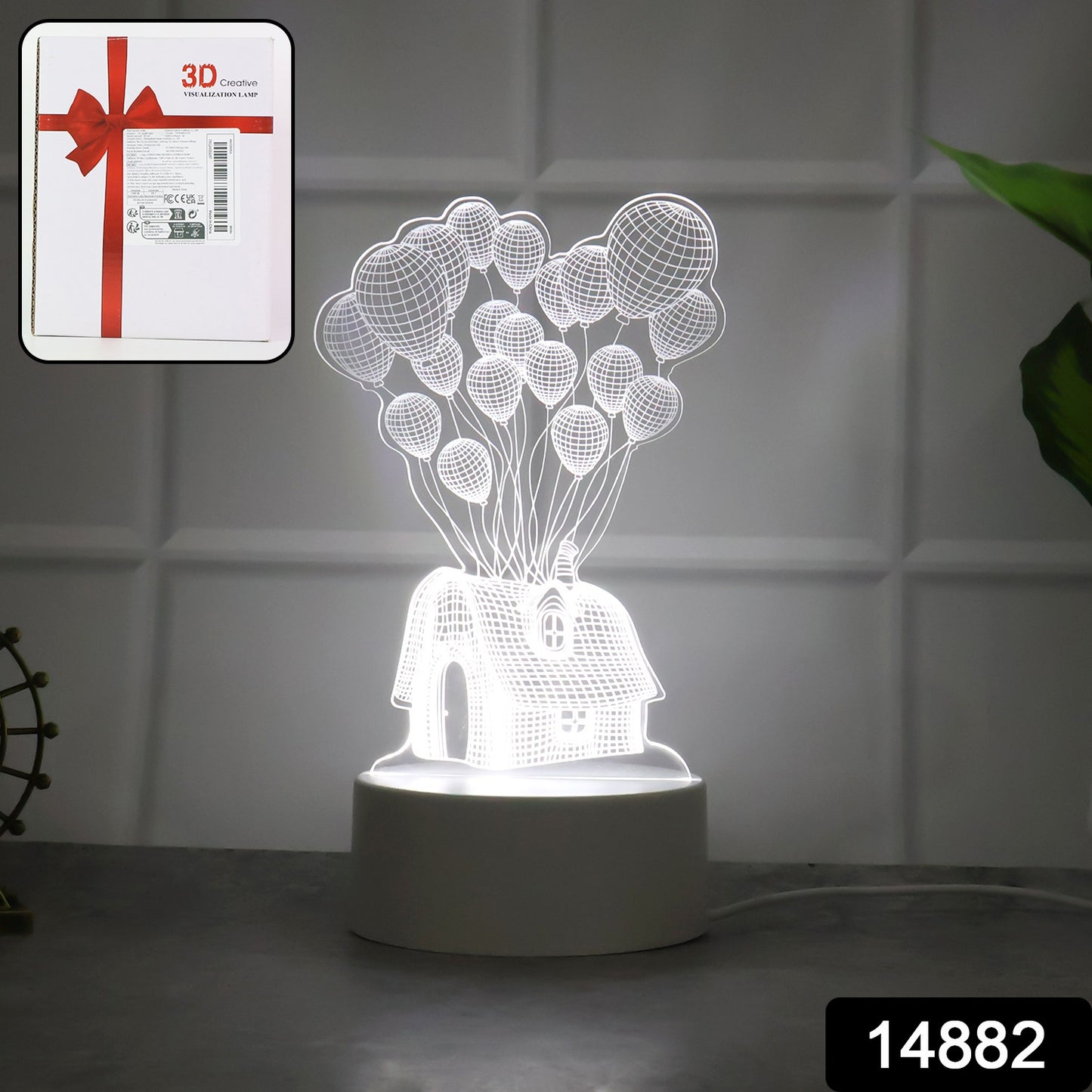 3D Illusion LED Night Lamp – House & Balloons Design