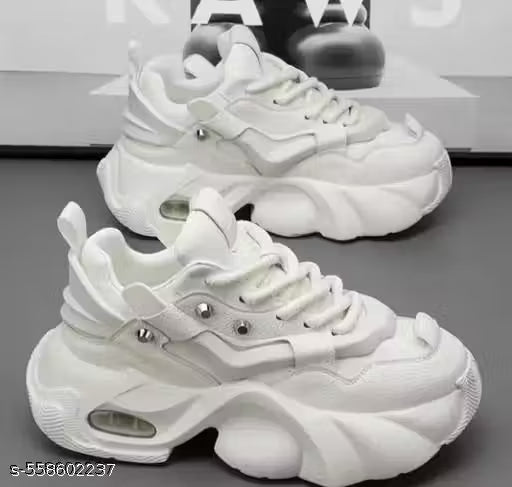 (10A) White Double Rippit006 Sneakers – Synthetic Leather Lace-Up Shoes with EVA Sole (Men)