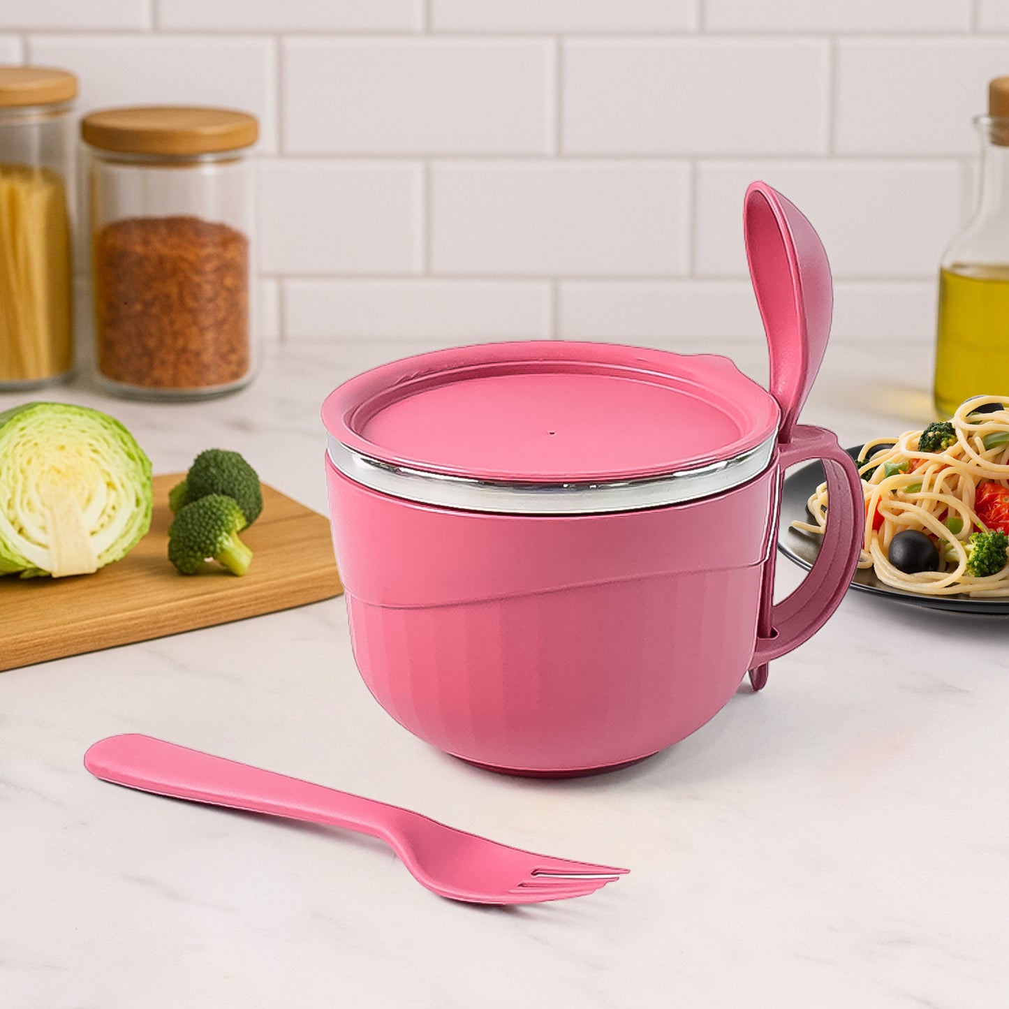 Apex Premium 700 Ml Multipurpose Noodle Bowl With Handle Lid And Fork