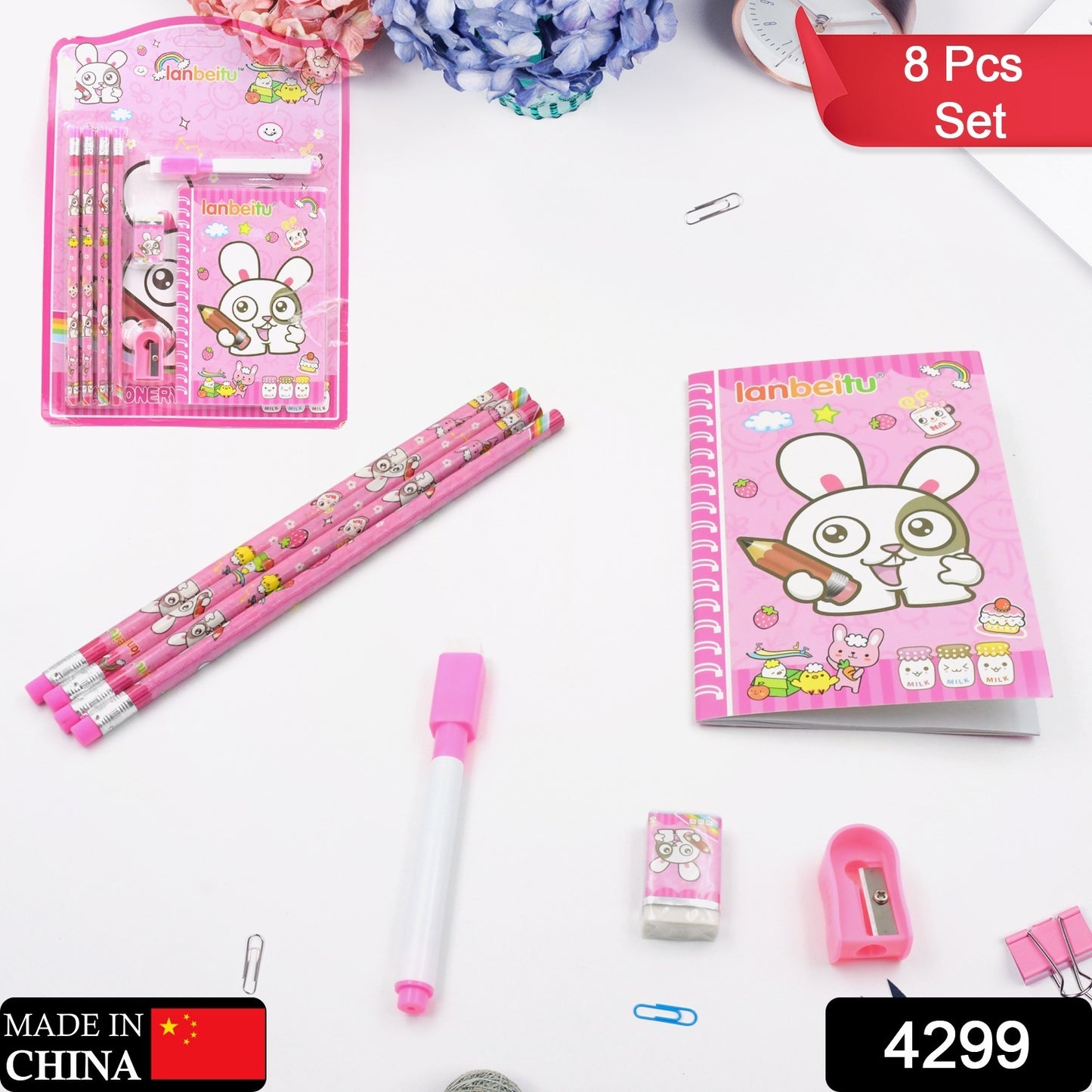 4299 Kids Stationery Kit – 8-Piece Set | Pencils, Sharpener, Eraser & Diary