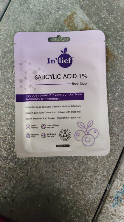 In’lief Salicylic Acid 1% Pore-Refining Facial Sheet Mask – Acne Control & Skin Firming