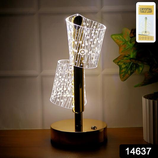 Luxury Crystal LED Double Shade Table Lamp – Elegant Bedside & Living Room Decor