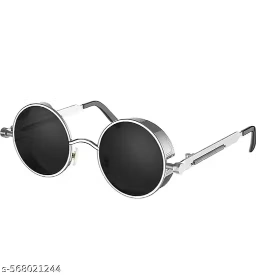 Meghs Collection Allu Arjun Inspired Round Sunglasses – Silver Metal Frame | UV400 Protection for Men & Women   (7)