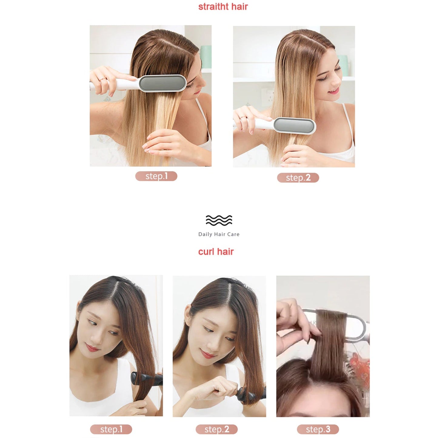 HQT-909B Hair Straightener Brush – Keratin Ceramic Coating | Fast Heat-Up