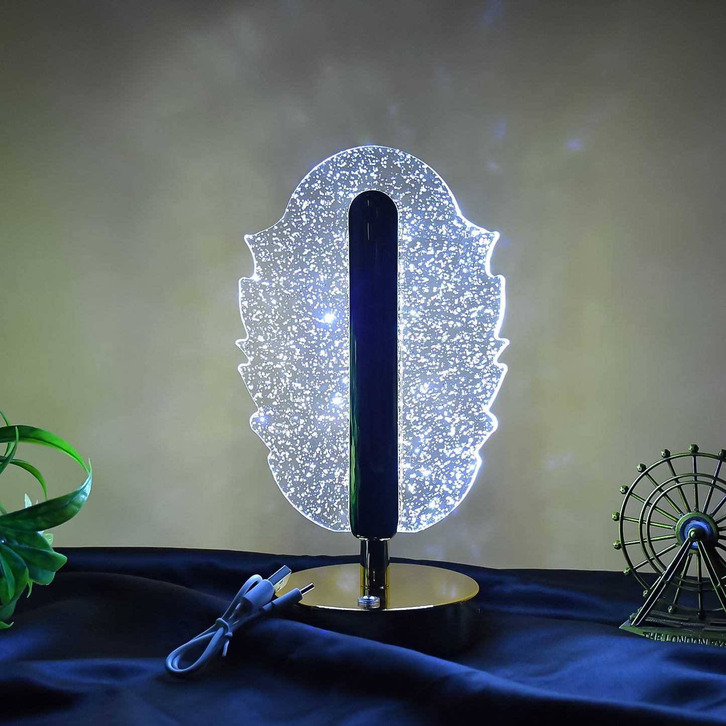 Feather Shape Crystal LED Table Lamp with USB – Modern Decorative Bedside & Study Light
