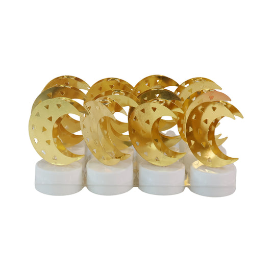 Set of 12 Decorative Moon Shaped Flameless LED Candles – Warm Yellow Glow