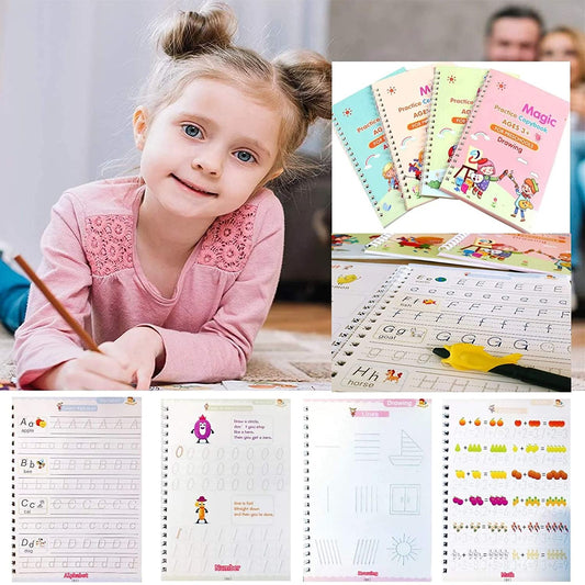 8075 4 Pc Magic Copybook Set with Pen Case, Holder & Refills – Kids & Adults