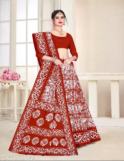 W2 - Karishma Premium Red Batik Pure Cotton Saree with Unstitched Blouse (0.80m)