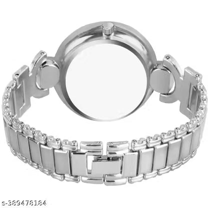 (14A) Medboo Silver Bracelet Watch with Black Star Flower Dial – Elegant Timepiece for Girls & Women