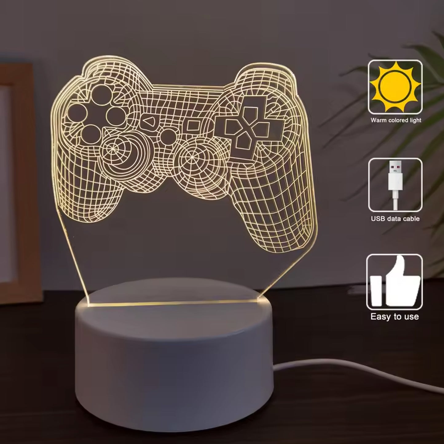 3D Acrylic LED Night Lamp – Game Controller Design