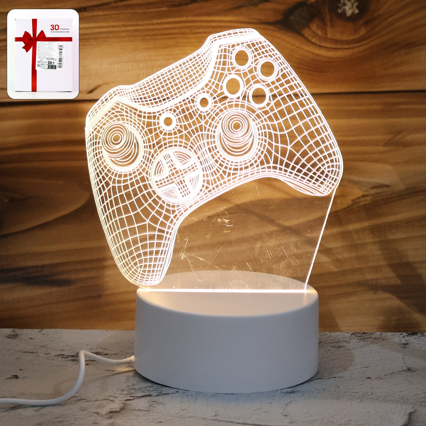 3D Illusion LED Night Lamp – Gaming Controller Design (USB Powered)