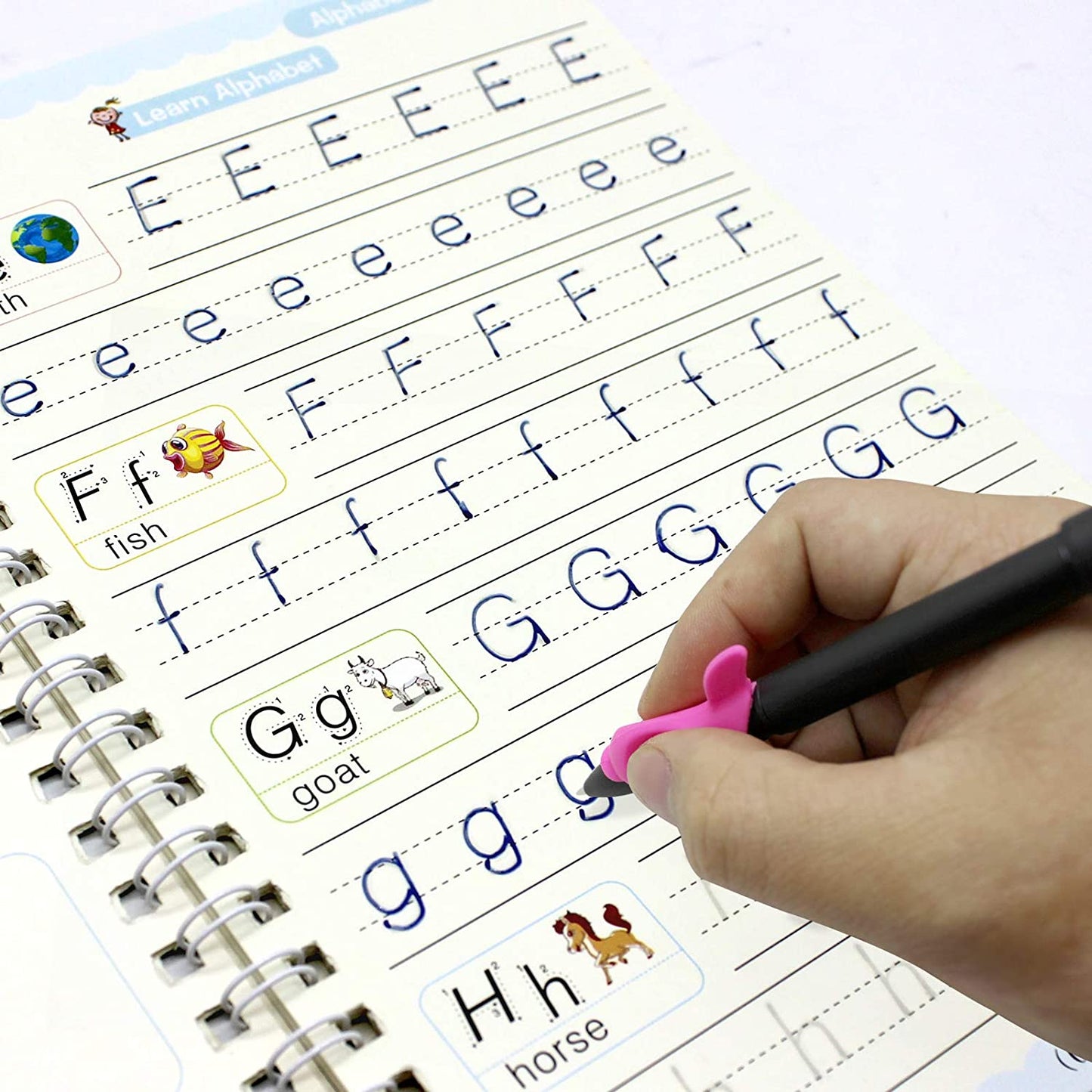 8075 4 Pc Magic Copybook Set with Pen Case, Holder & Refills – Kids & Adults