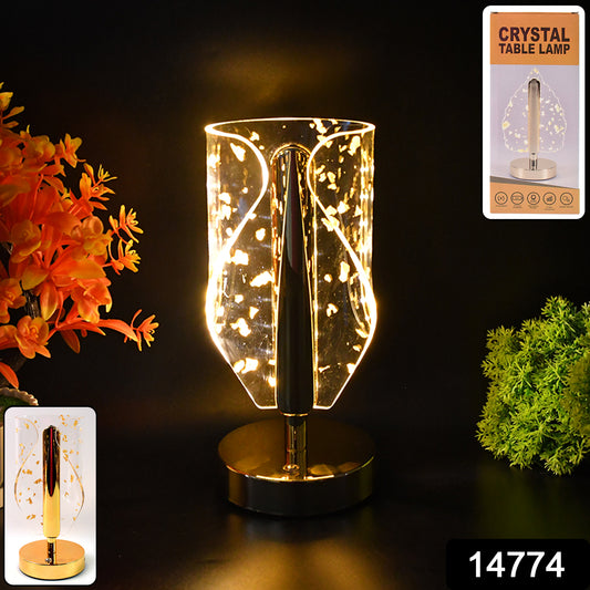 Luxury Golden Leaf Crystal LED Table Lamp with USB Charging